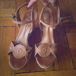 Tan Leather Jack Rogers Wedge Sandals Sz 8.5